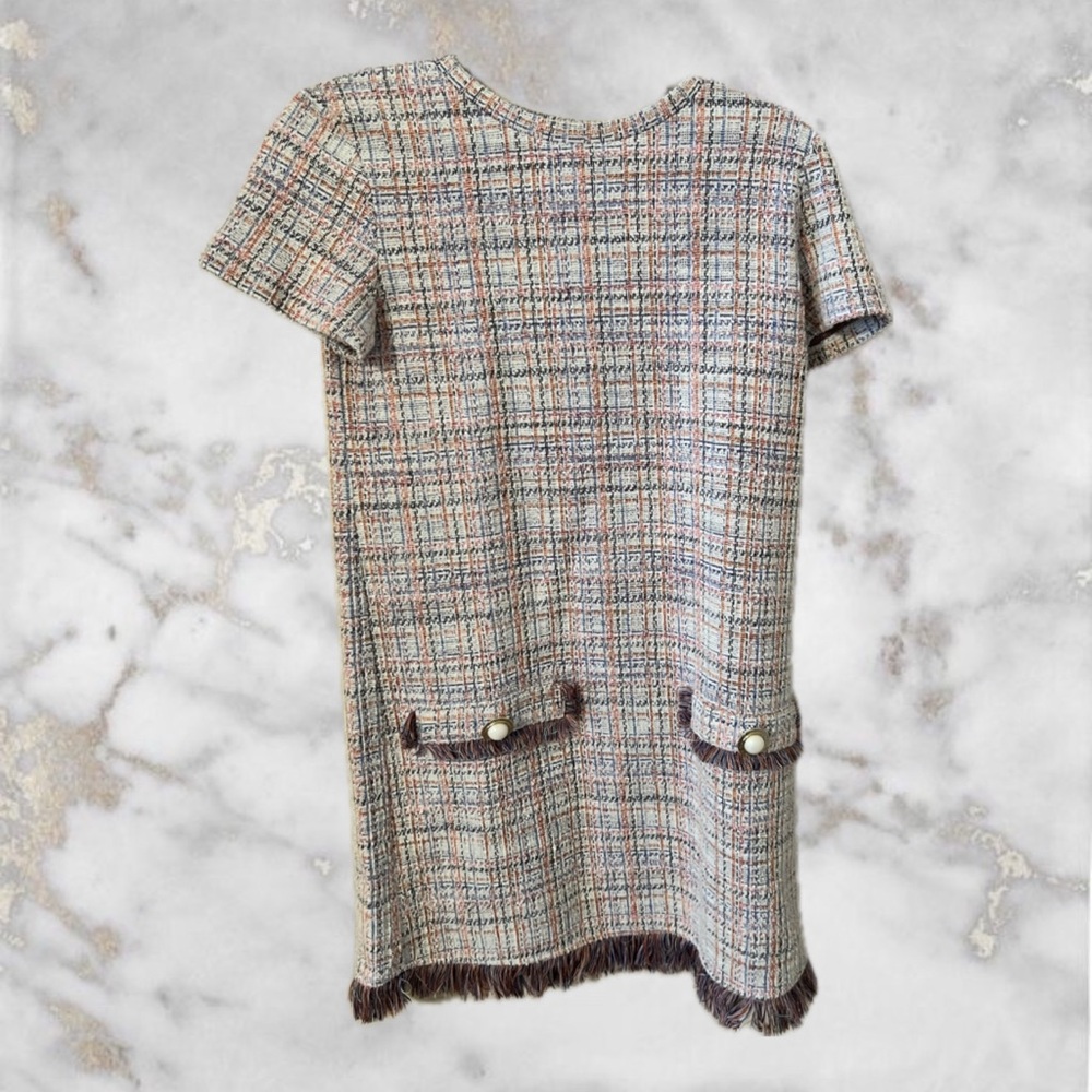 Zara Tweed Dress with Fringe Hem